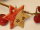 5 Keramik Sterne in rot mit Fl&ouml;ckchen